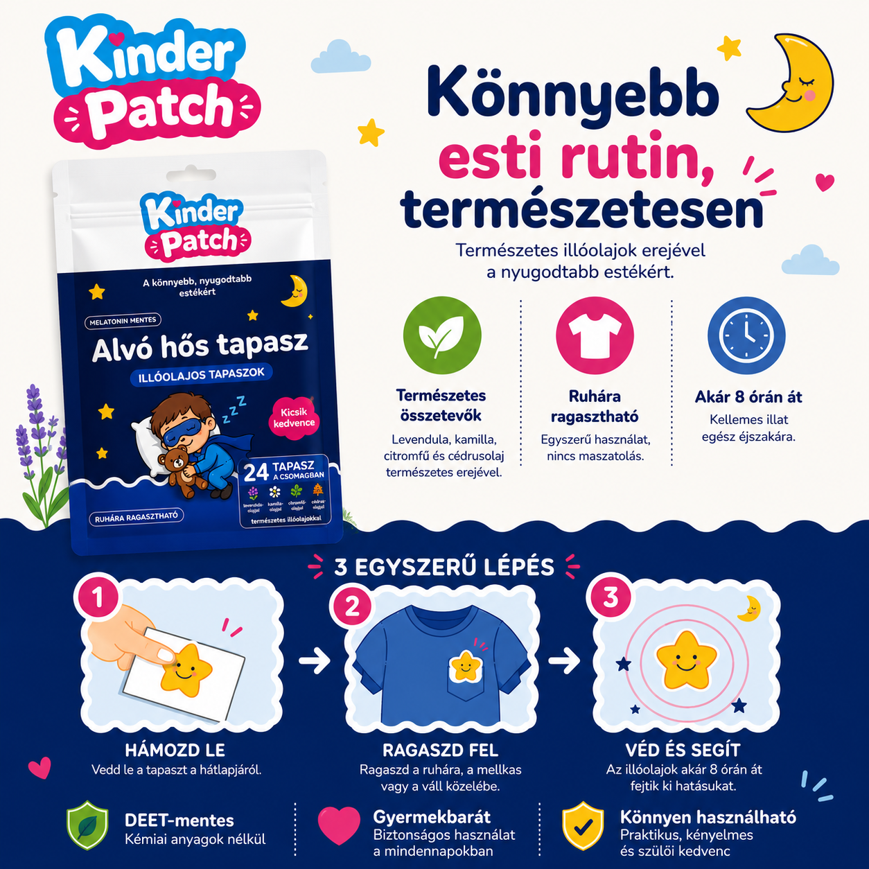 KinderPatch – Alvó Hős Illóolajos Tapaszok Gyermekeknek